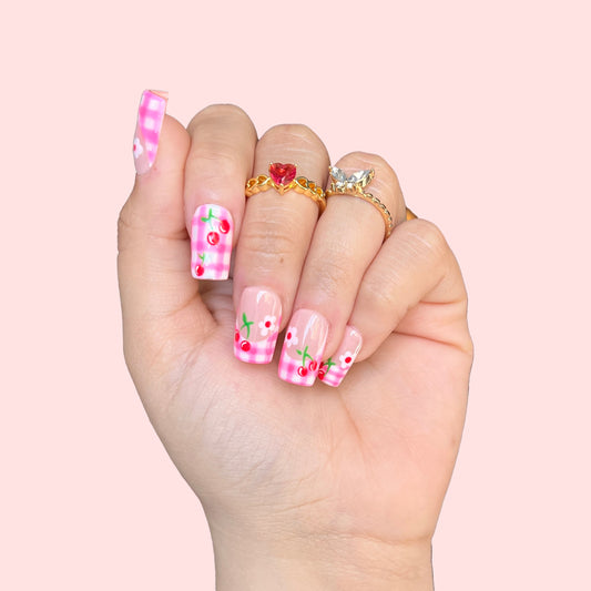 Cherry picnic day | Little Nails Custom Press on Nails