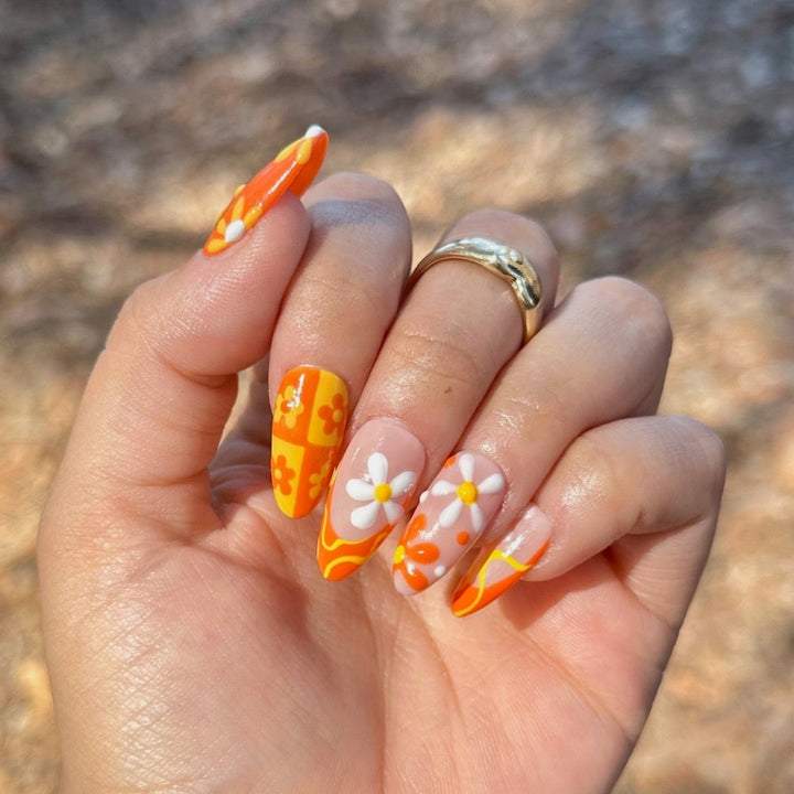 Retro flower power Nail Set |  Little Nails Custom Press on Nails