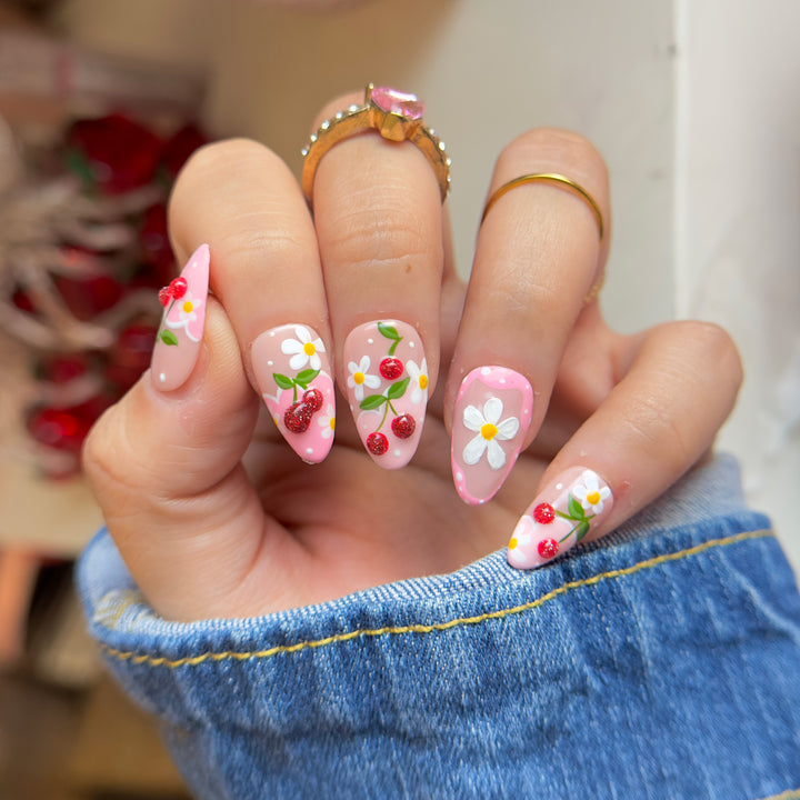 Daisy and Cherries Set | Little Nails Custom Press on Nails